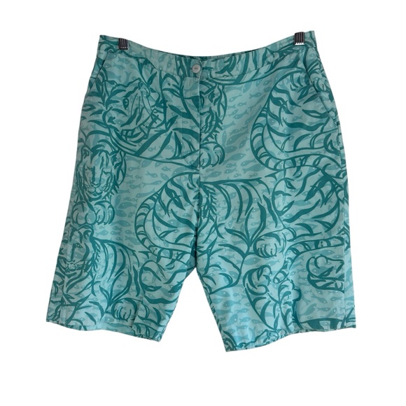 LILLY PULITZER Teal Blue Tiger Print Bermuda Shorts Size 10 — SUMMER STA… - Picture 1 of 6